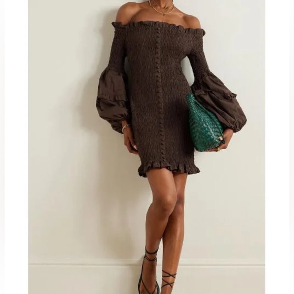 JOSLIN NET SUSTAIN Karlie off-shoulder shirred cotton-poplin mini dress NWT